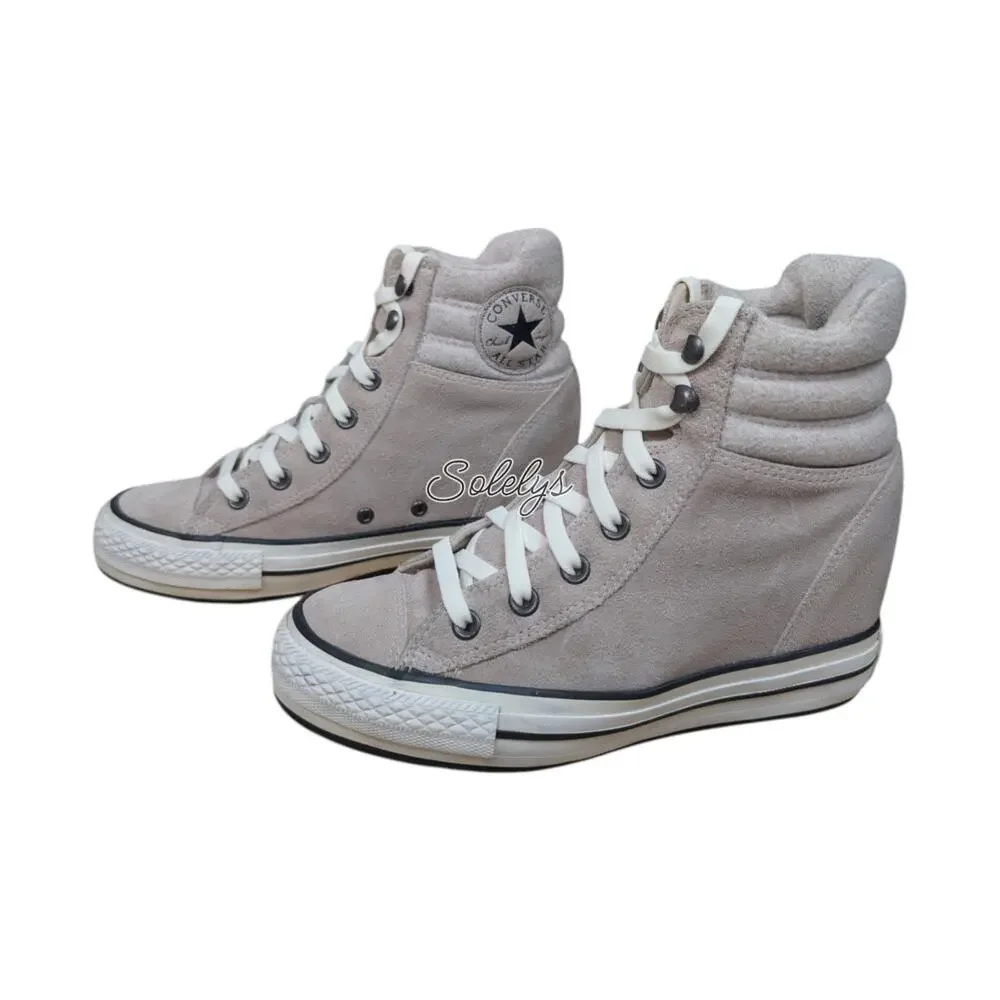 Converse 2016 Platform Plus Collar Hidden Wedge Suede High Top Gray Sneaker 8